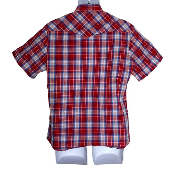 Wrangler Pearl Snap Red White Blue Patriotic USA Light Plaid Western Shirt M - Picture 6 of 10